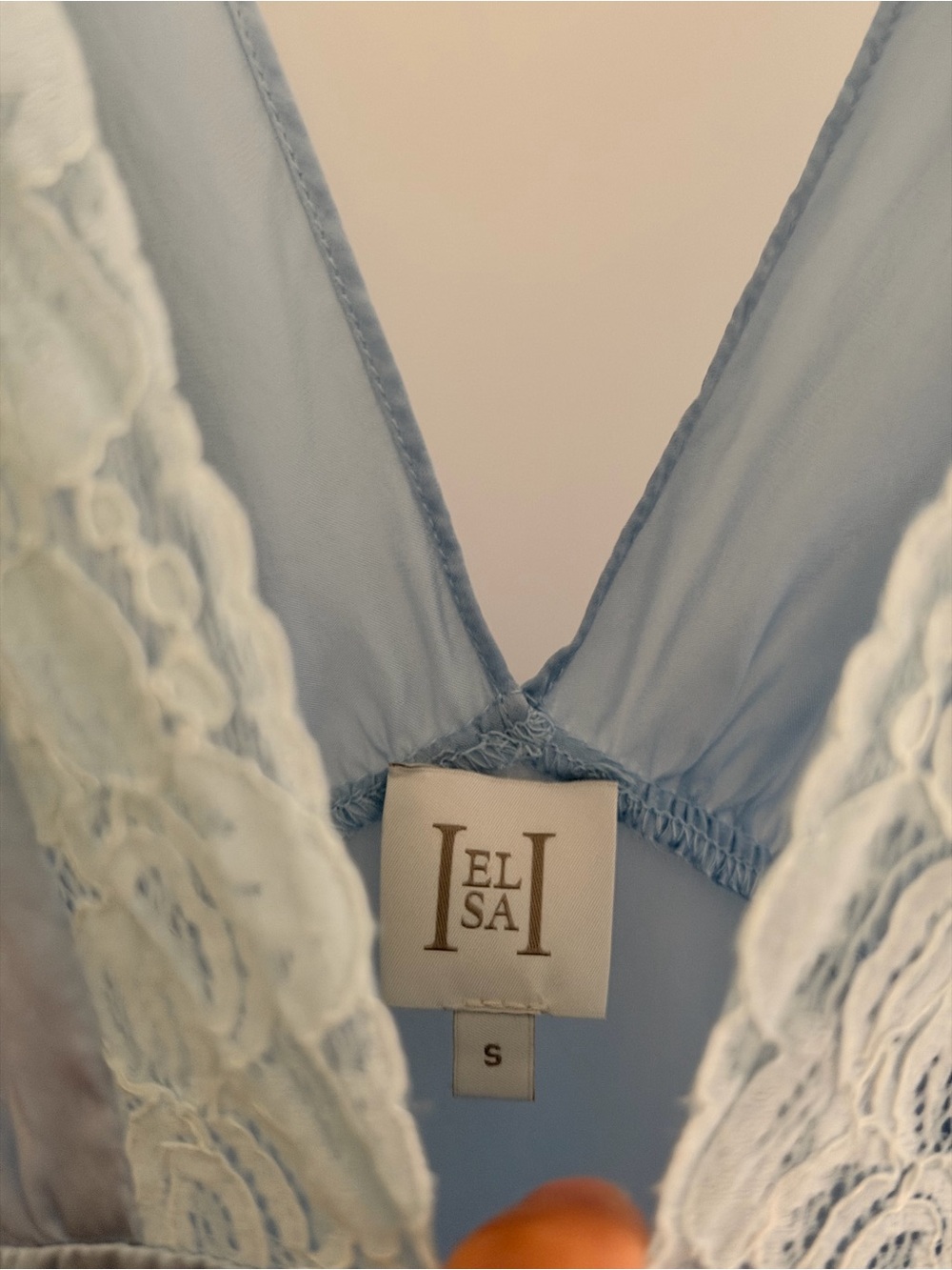 HELSA Pale Blue Lace-Trim Slip 100% Silk Dress with Yellow Strap Accent - Picture 7 of 7
